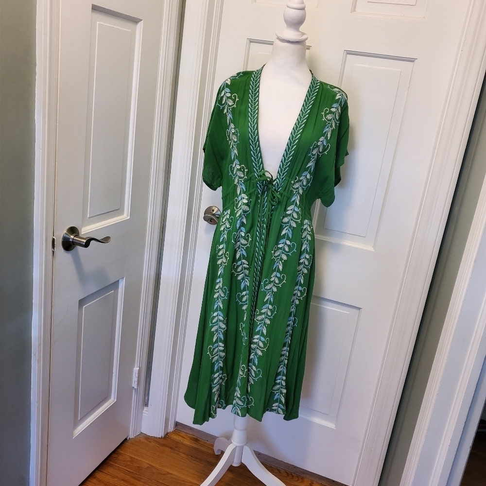 NWT Curations Green Duster/Coverup/Dress Gauze Size SP, Boho Chic
